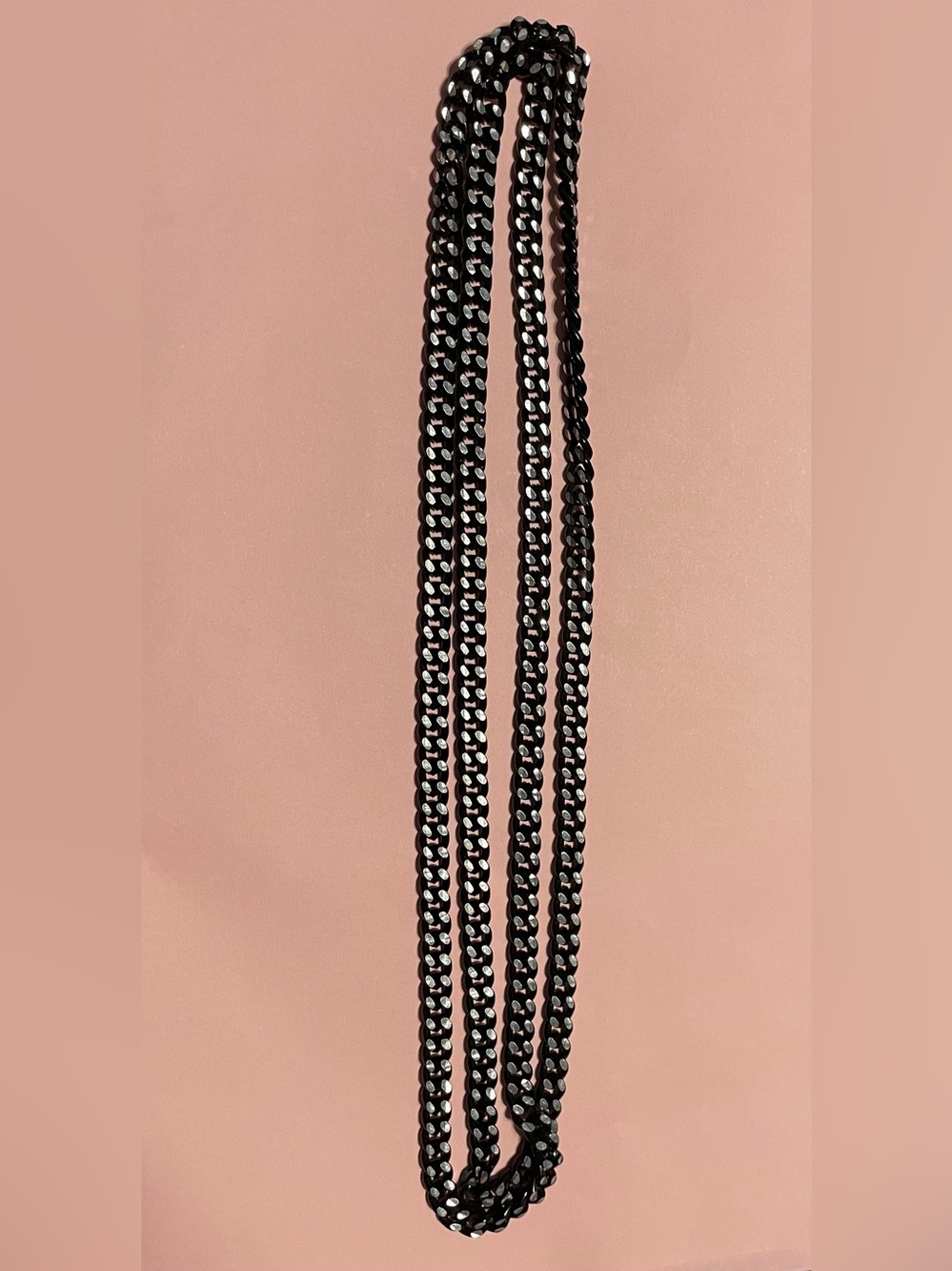 Black & Silver Tone Long Chain Necklace #0202
